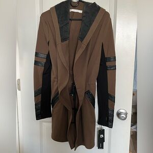 Brown Hooded Women's Jacket with Black Accents